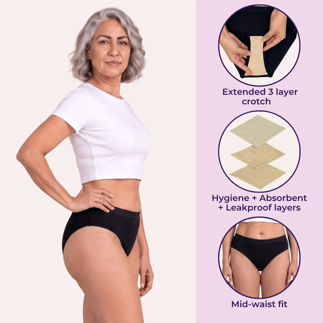 Underwear For Incontinence For Women-Black, Sea Green & Light Coral