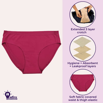 Incontinence Panties For Women | 3 Layers Of Hygienic Protection At Crotch | Absorbs Up To 25ml Of Light Urine Leaks | Reusable & Washable | 3 Pack