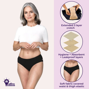 Incontinence Panties | Mid Waist | Leakproof Crotch | Holds Leaks Up To 25ml | Full Hip & Back Coverage | Pack Of 2