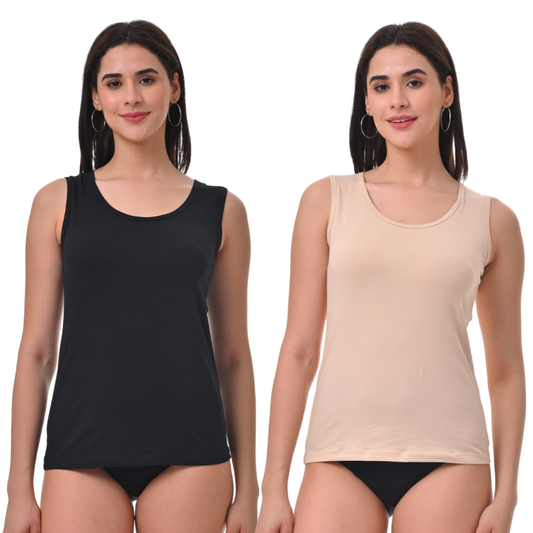 Inner Tank Top | Wide Fabric Shoulder | Round Neckline | Offers Full Coverage | Pack Of 2