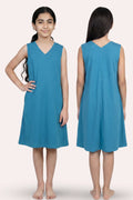 Knee Length Night Dress Front And Back View Teen Peacock Blue