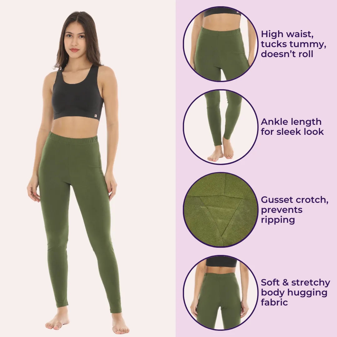 Leggings For Women Ankle Length - Green