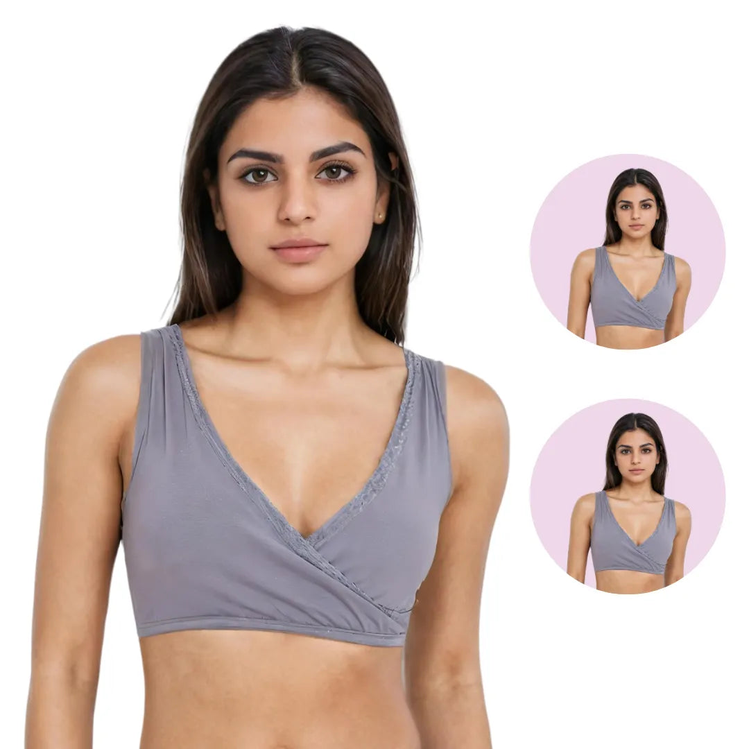 Ladies Plunge Bra Steel Grey Pack Of 2