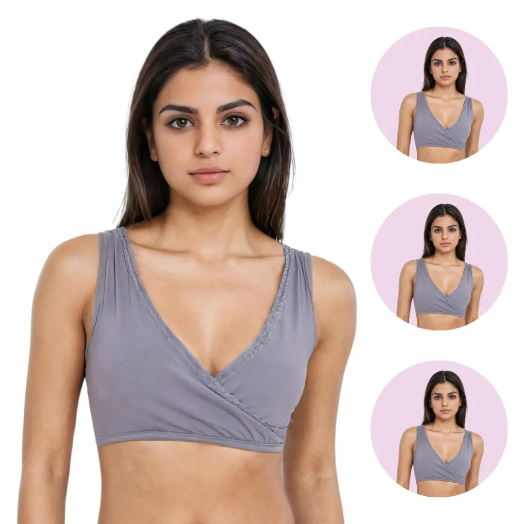 Ladies Plunge Bra Steel Grey Pack Of 3