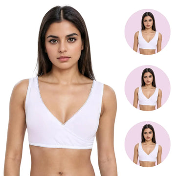 Ladies Plunge Bra White Pack Of 3