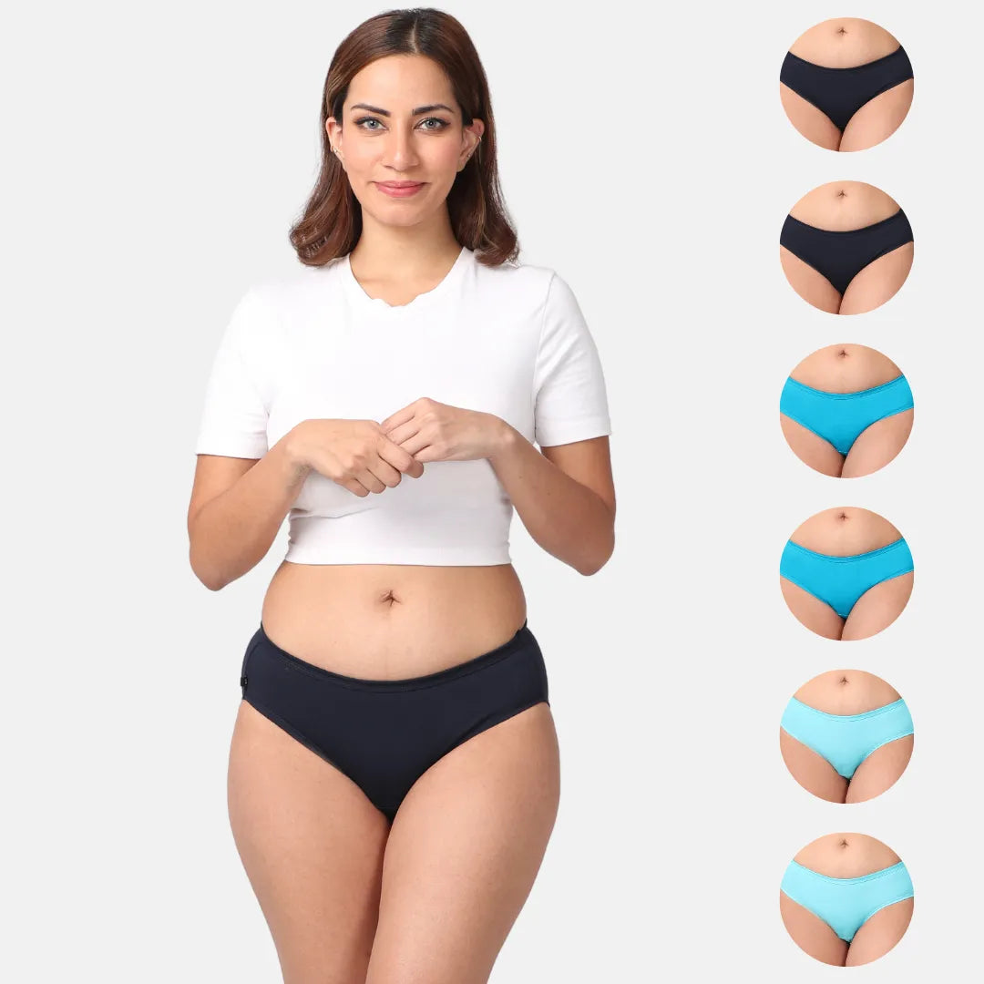 Ladies Cotton Panties Navy Blue, Bright Blue & Light Blue