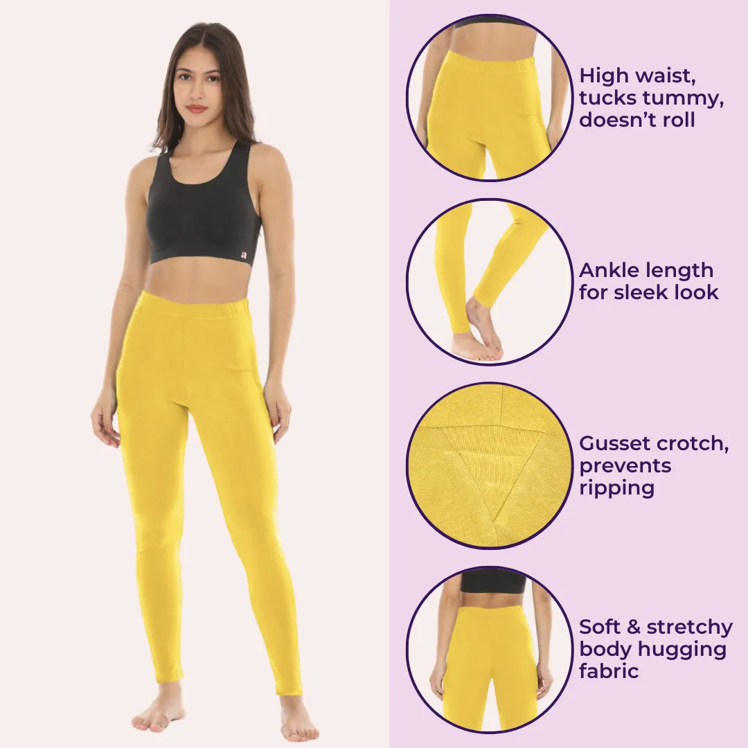 Womens Ankle Length Leggings-Yellow