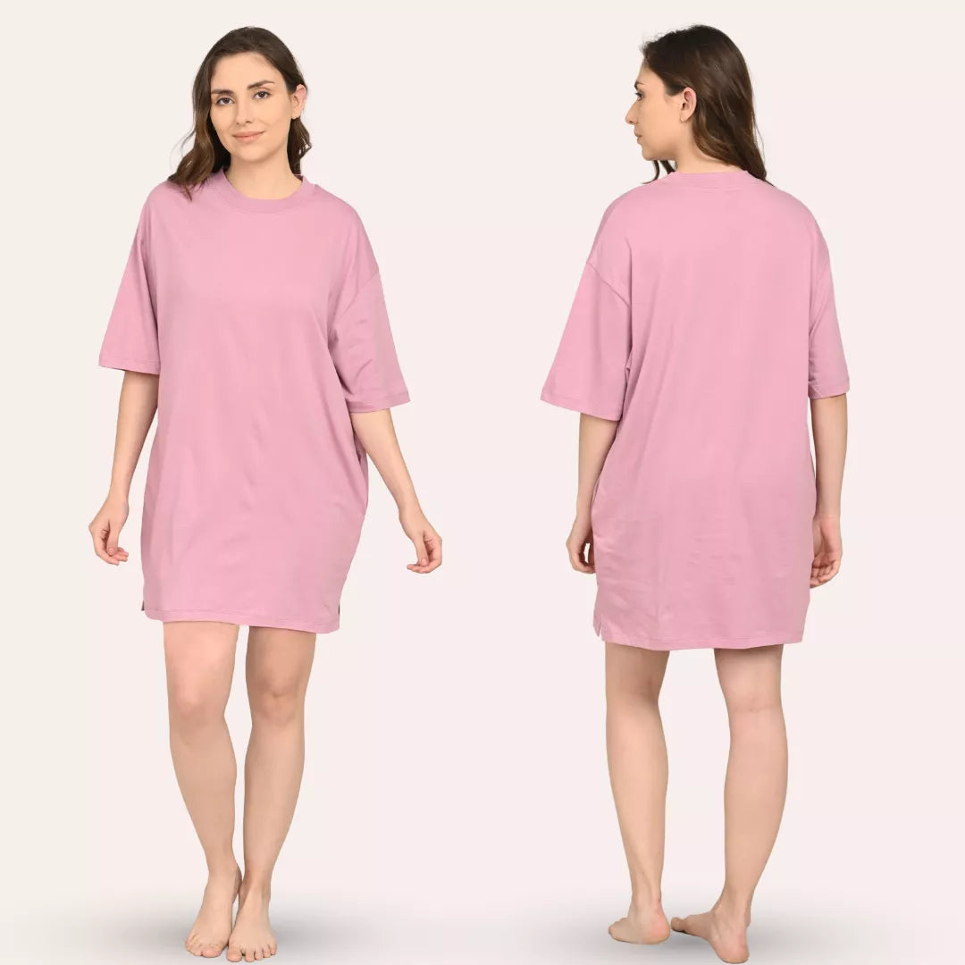 orchid purple loose t shirt for women worn by a model