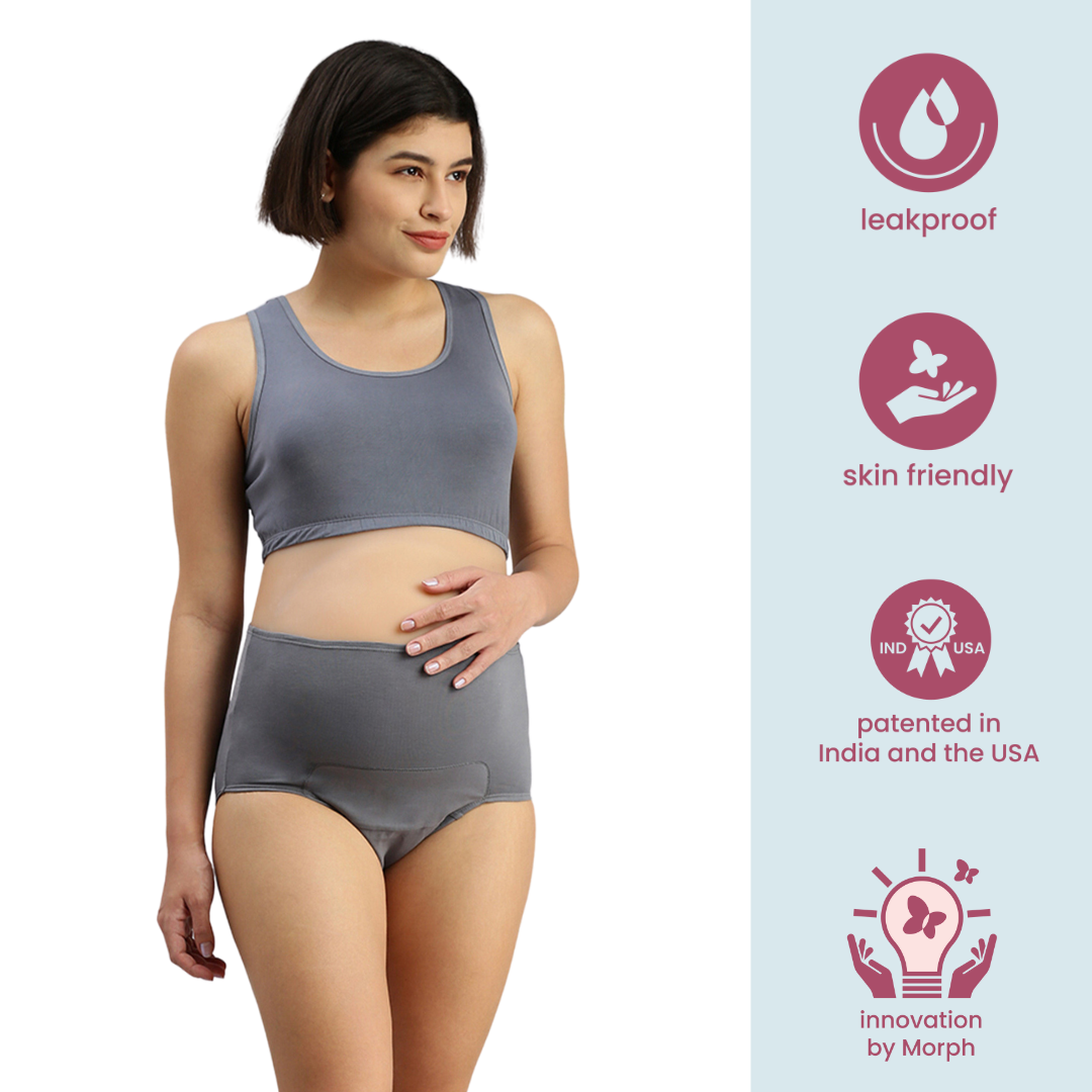 Buy Morph Maternity Panty for Women, with High Waist, Over The Belly Fit, Full Back Coverage, Pregnancy & Post Delivery, Pack of 2, Skin & Black
