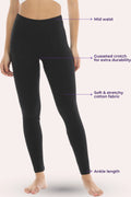 Black leggings with text labels on a white background