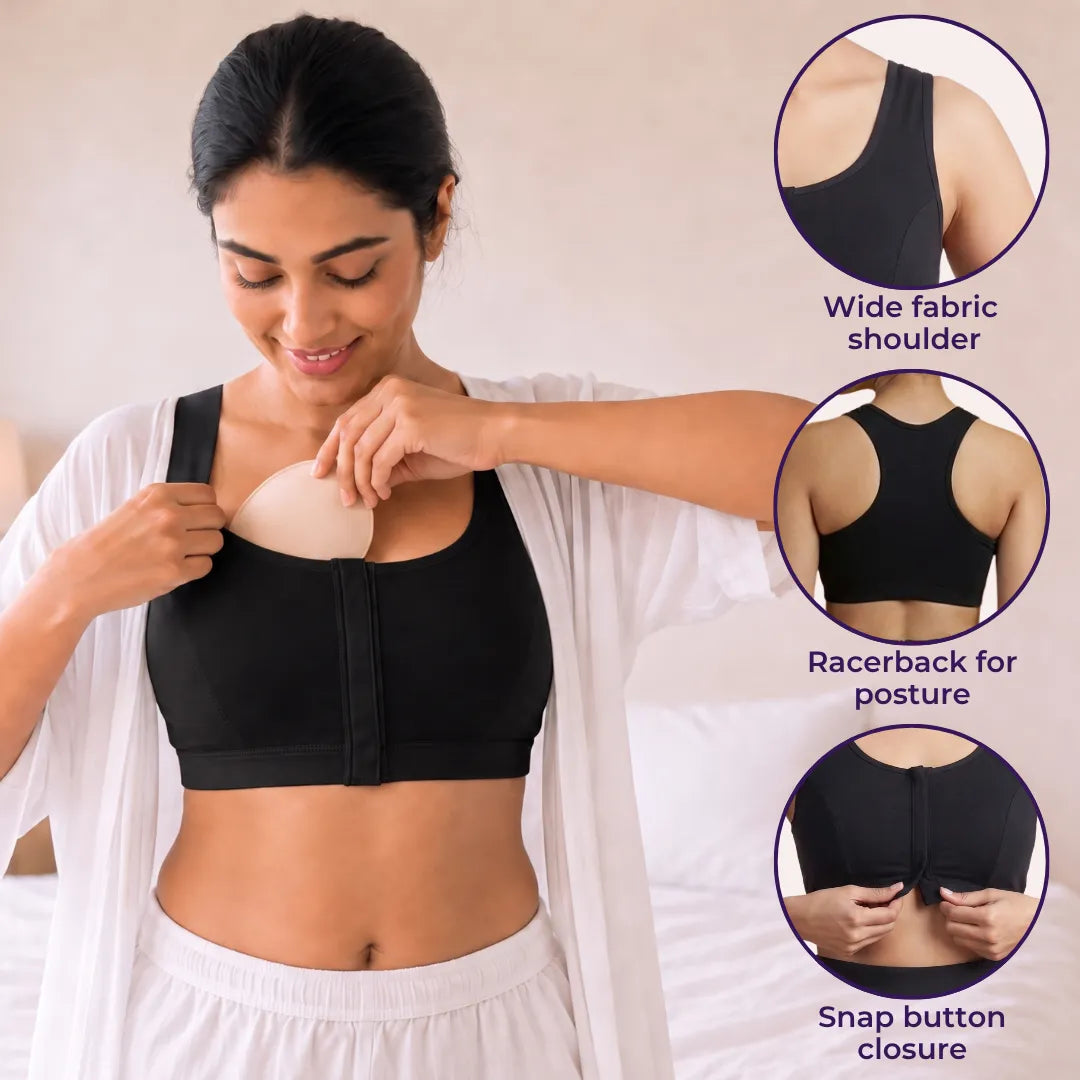 Post Surgery Bra | Front Open | Non Padded | Non Wired | Racerback | High Back Rise | Pack Of 3