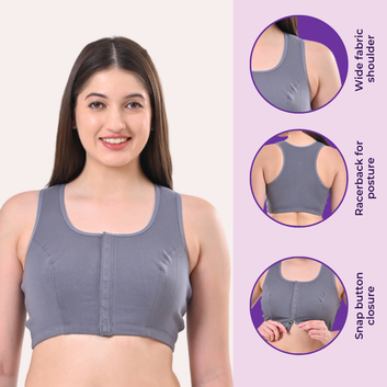 Post Surgery Bra | Front Open | Non Padded | Non Wired | Racerback | Pack Of 3