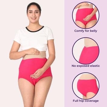 Maternity Belly Panel Panty | Maternity Belly Underwear For Women | High Waist Full Coverage | Full Belly Support | Comfy Cotton Pregnancy Underwear | Assorted | Pack Of 7