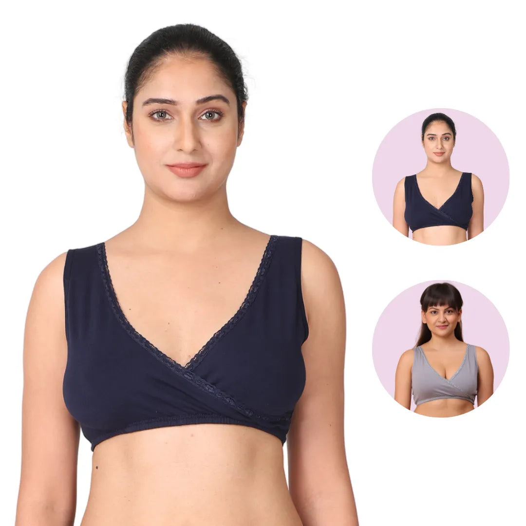 Maternity Cotton Sleep Bra Navy Blue & Steel Grey