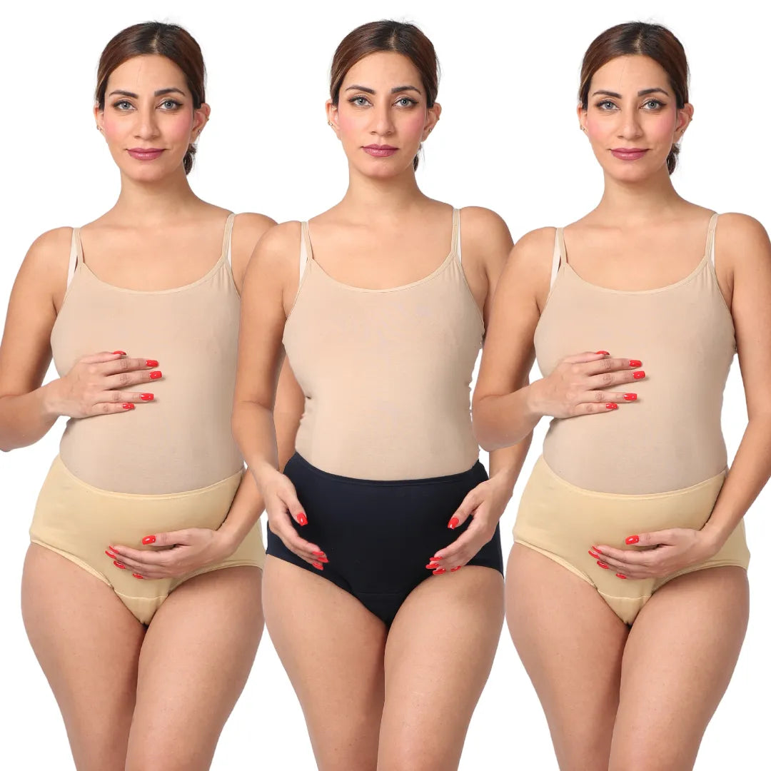 Maternity Incontinence Panties Skin & Navy Blue Pack Of 3