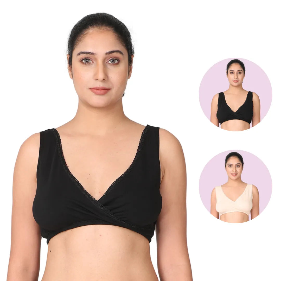 Maternity Sleep Bra Black & Skin