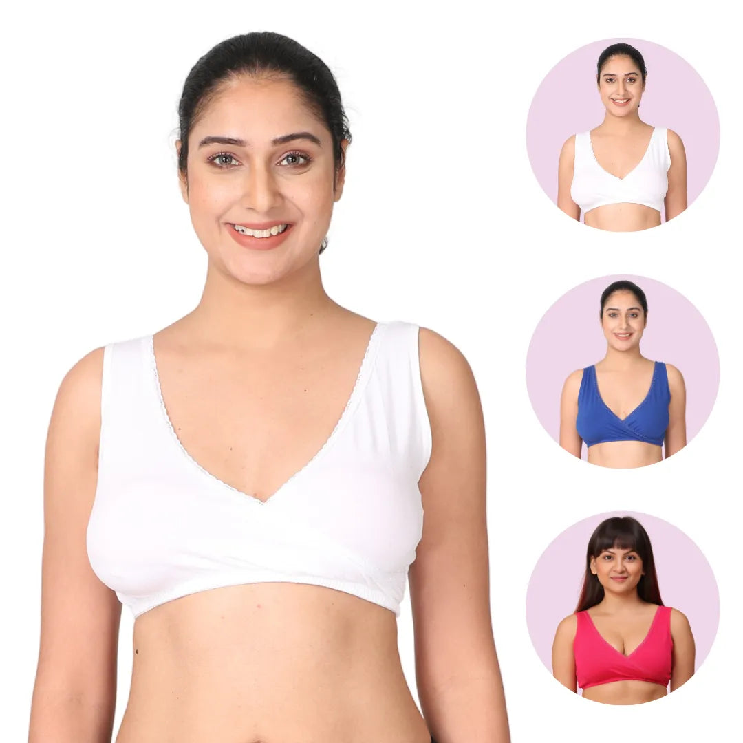 Maternity Sleep Bra White, Royal Blue & Dark Pink