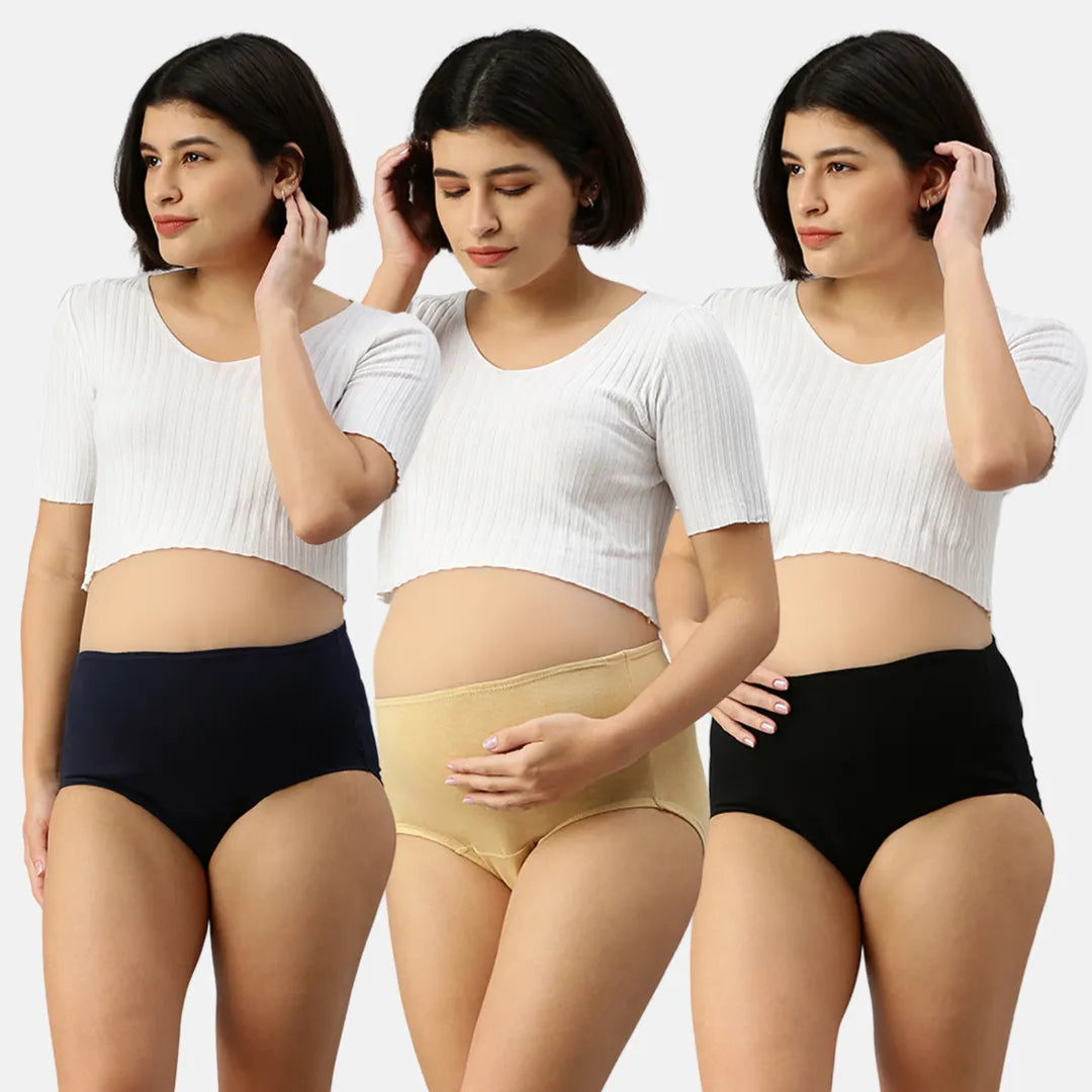 Maternity Hygiene Panties For Pregnancy Navy Blue, Skin & Black