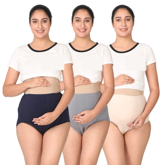 Maternity Belly Panel Panty | Maternity Belly Underwear For Women | High Waist Full Coverage | Full Belly Support | Comfy Cotton Pregnancy Underwear | Assorted | Pack Of 3