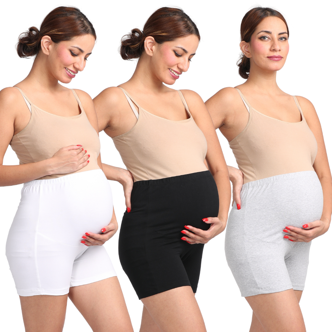 Maternity Shorts For Pregnancy White, Black & Grey