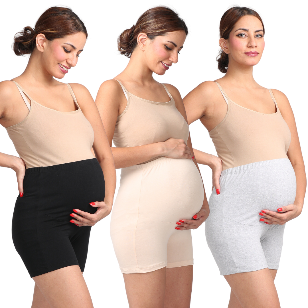 Maternity Shorts For Women Black, Skin & Grey