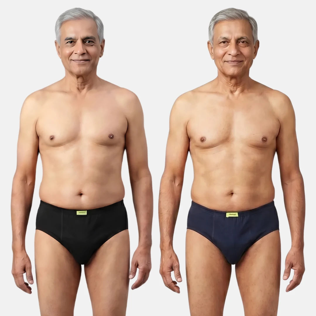 Men Wearing Incontinence Briefs Of Black & Navy Blue Color
