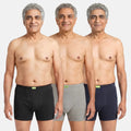 Men Wearing Incontinence Trunks Of Black, Grey & Navy Blue Color Pack Of 3