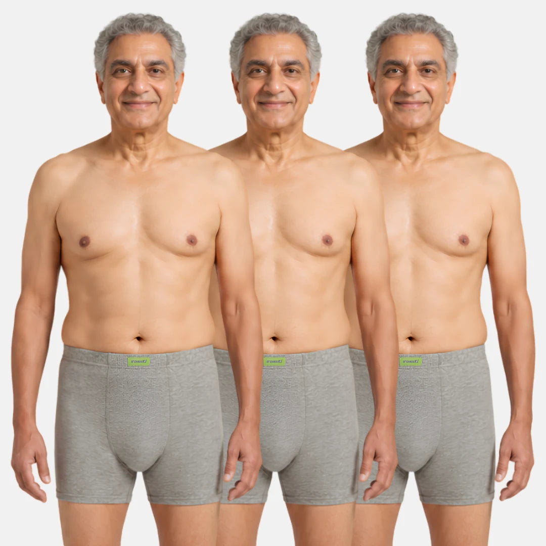 Men Wearing Incontinence Trunks Of Grey Color Pack Of 3
