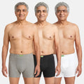 Men Wearing Incontinence Trunks Of Grey, Black & White Color Pack Of 3