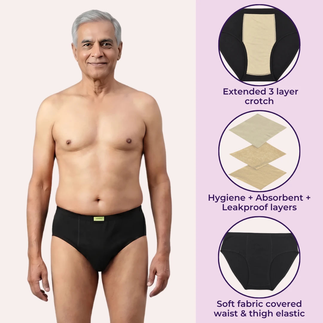 Men Wearing Incontinence Briefs Of Black Color