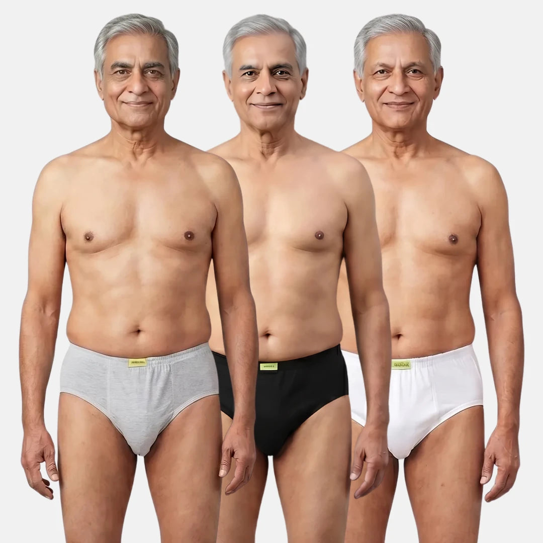 Men Wearing Incontinence Briefs Of Grey, Black & White Color