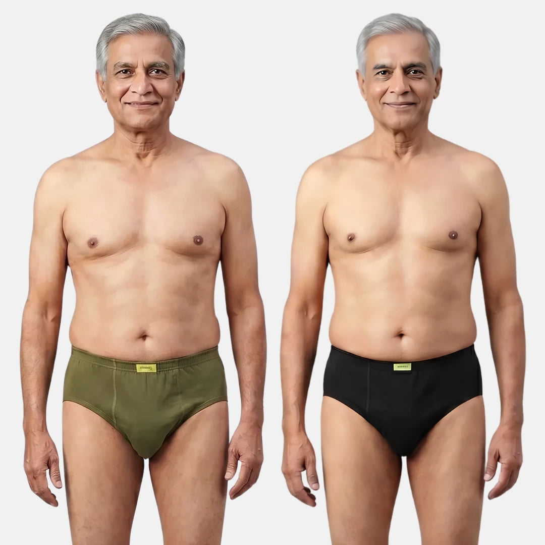 Men Wearing Incontinence Briefs Of Green & Black olor
