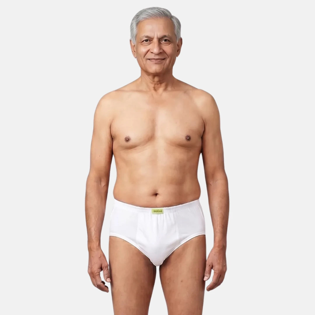 Men Wearing Incontinence Briefs Of White Color