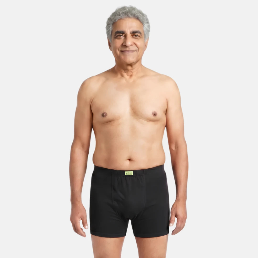 Man wearing black trunk 