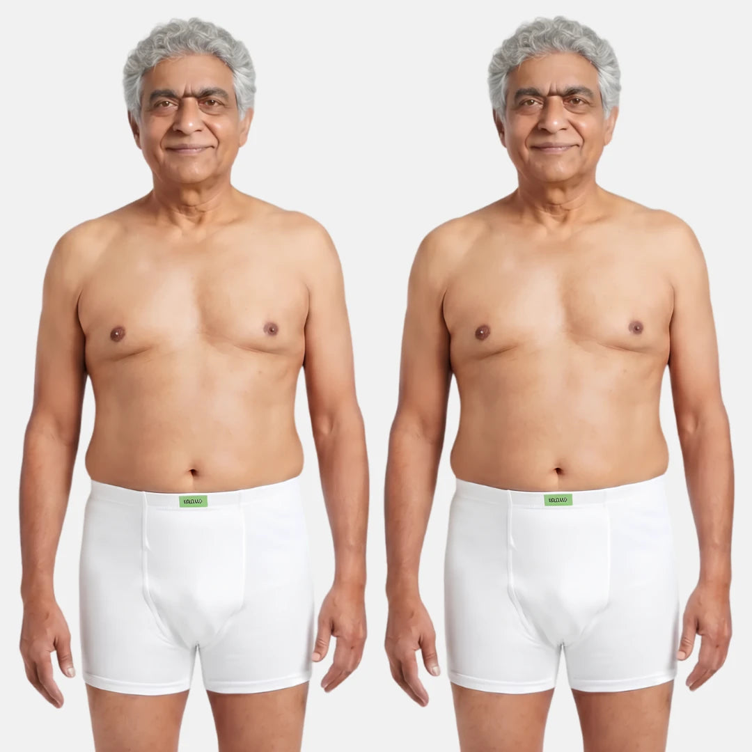 Men Wearing Incontinence Trunks Of White Color