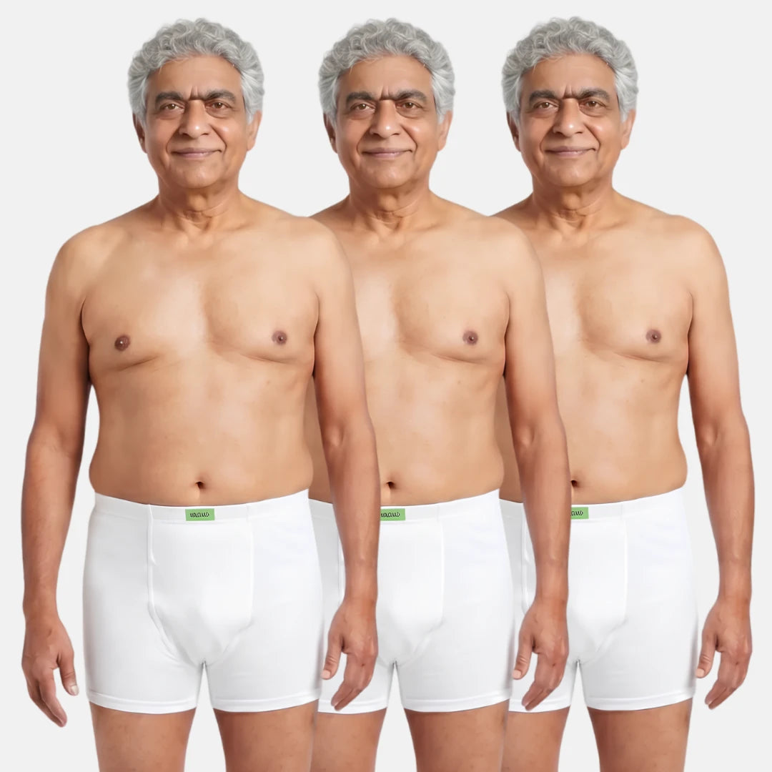 Men Wearing Incontinence Trunks Of White Color Pack Of 3