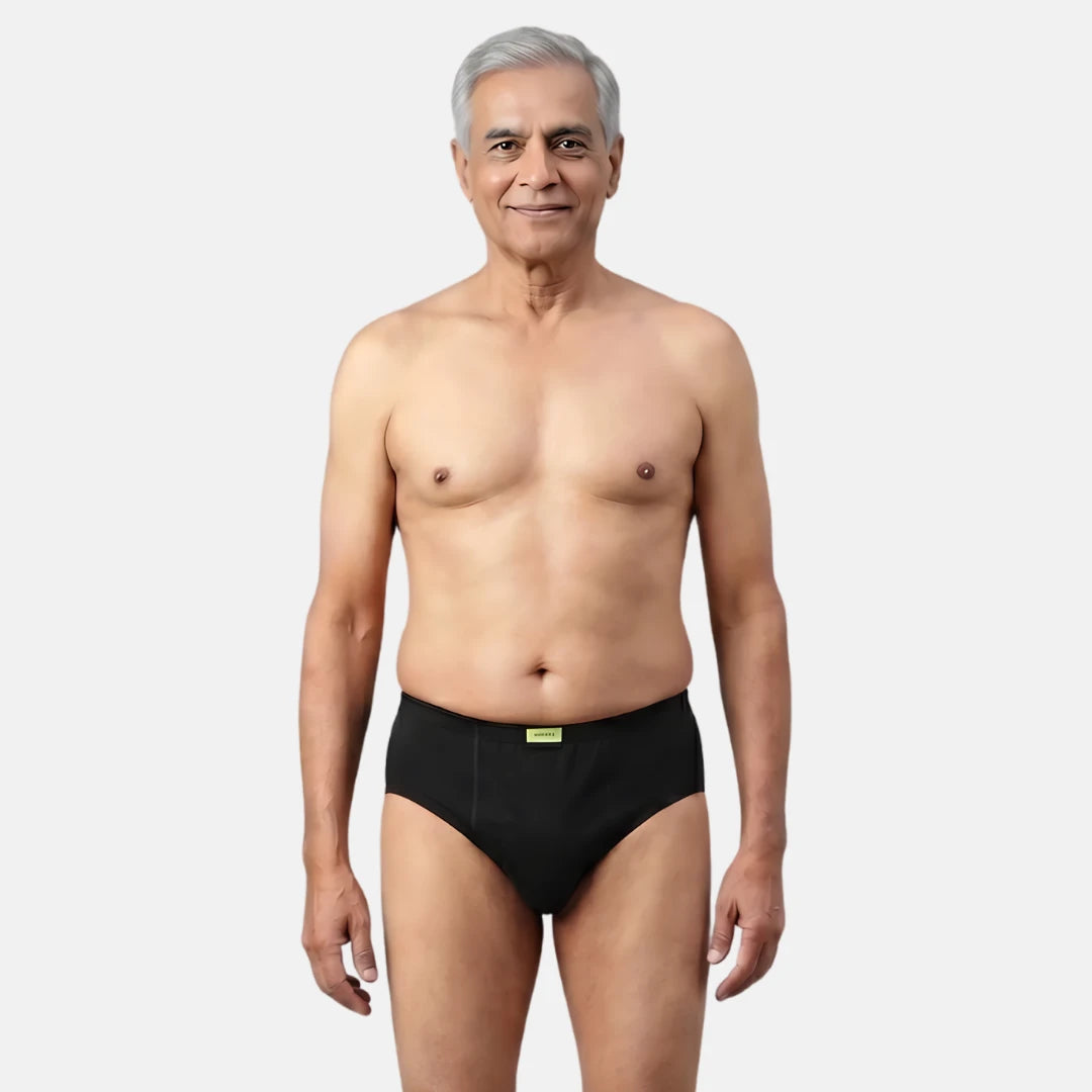 Men Wearing Incontinence Briefs Of Black Color