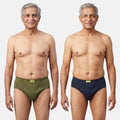 Men Wearing Incontinence Briefs Of Green & Navy Blue Color