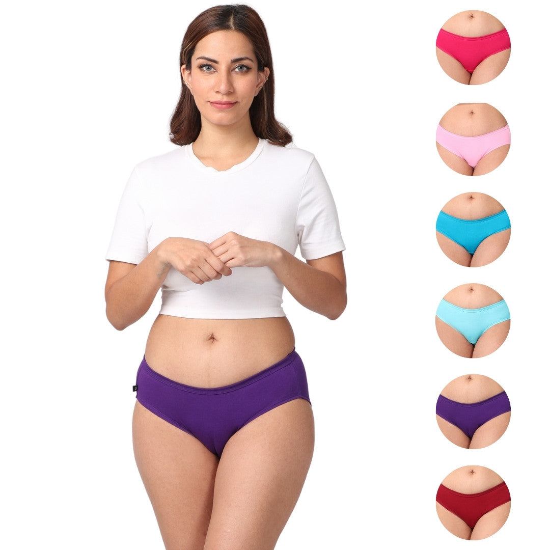 Mid Rise Cotton Panties Multi Color Pack Of 6