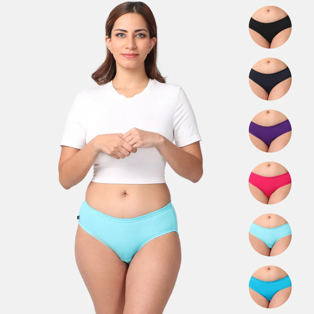 Mid Waist Cotton Panties Multi Color Pack Of 6