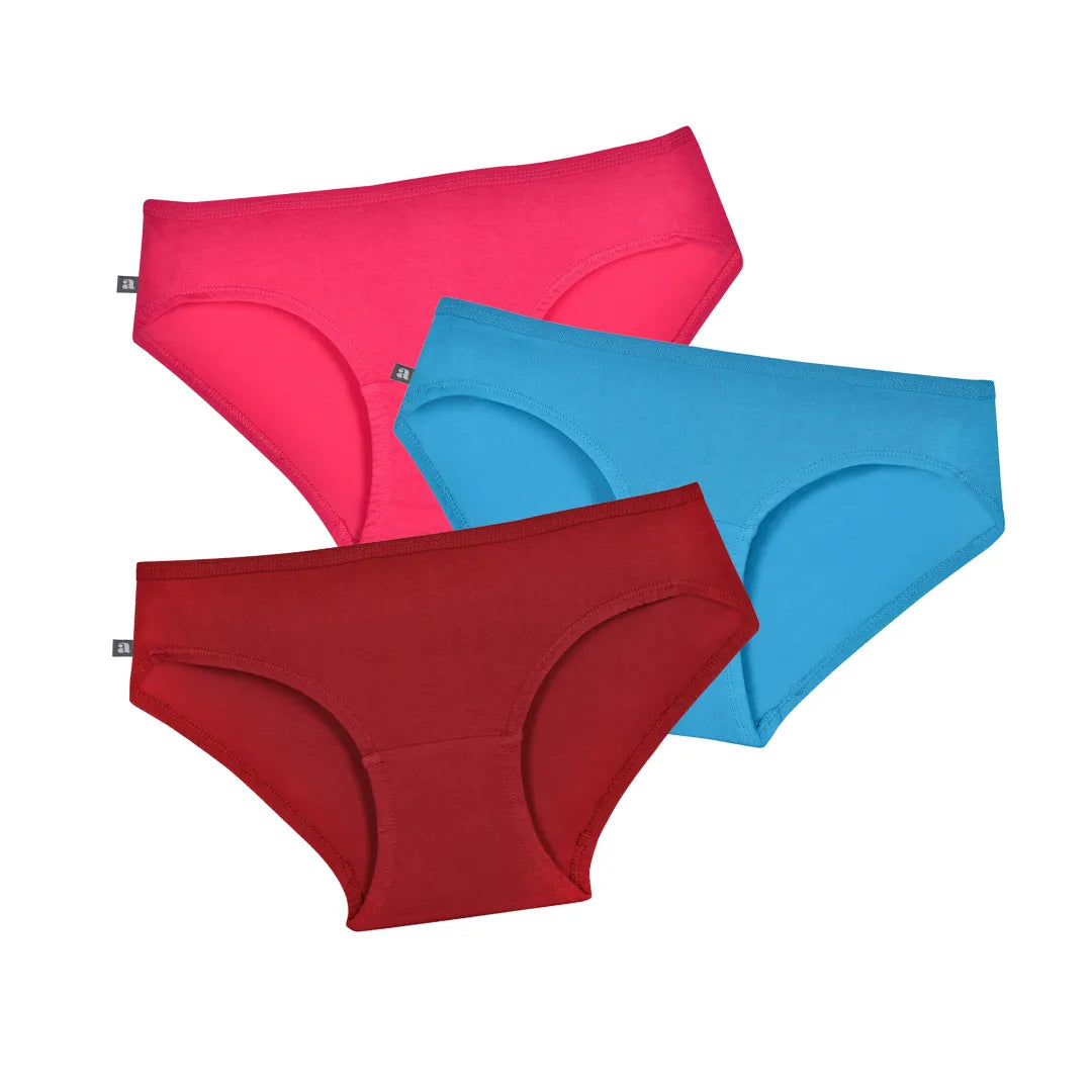 Mid Waist  Teen Cotton Panties Dark Pink, Bright Blue & Maroon