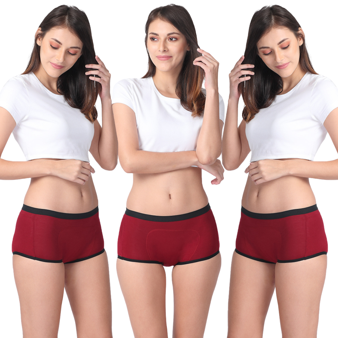 Modal Period Panty Boxer For Women Maroon Pack Of 3