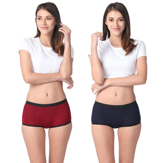 Modal Period Panty For Heavy Flow | Boxer Fit | Prevents Front, Back & Inner Thigh Stains | 2 Pack