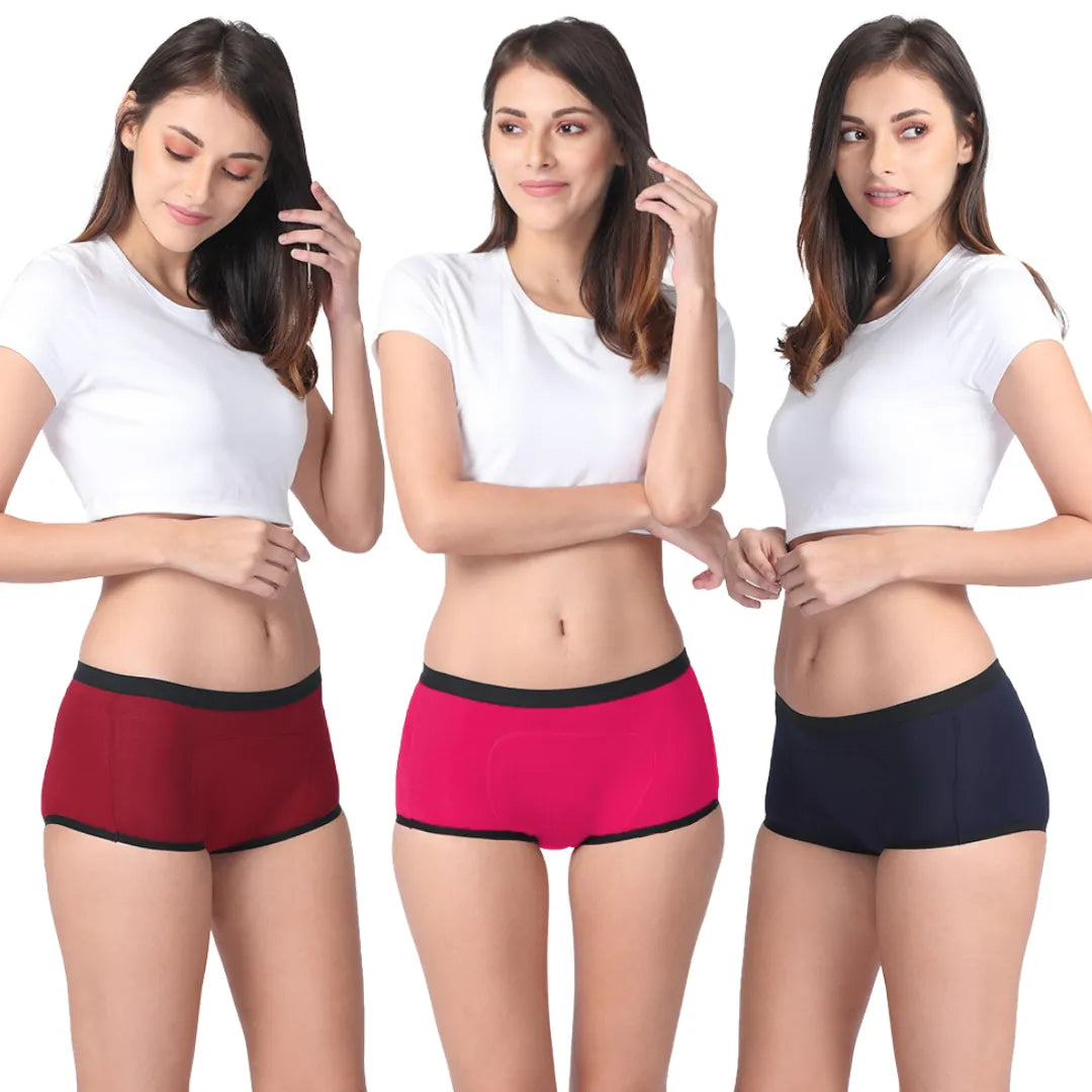 Modal Period Panty Boxer For Women Maroon, Dark Pink & Navy Blue 