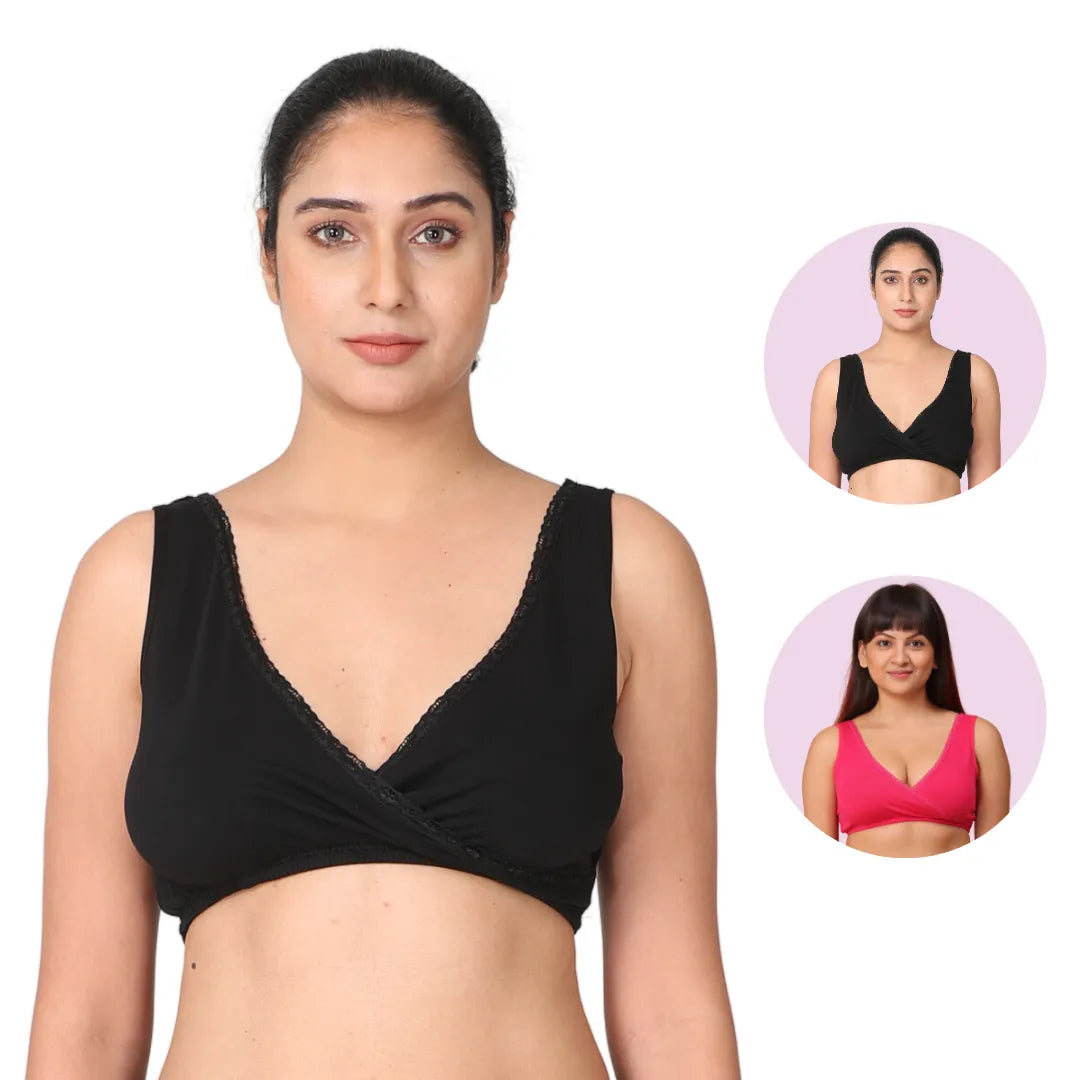 Night Feeding Bra Black & Dark Pink