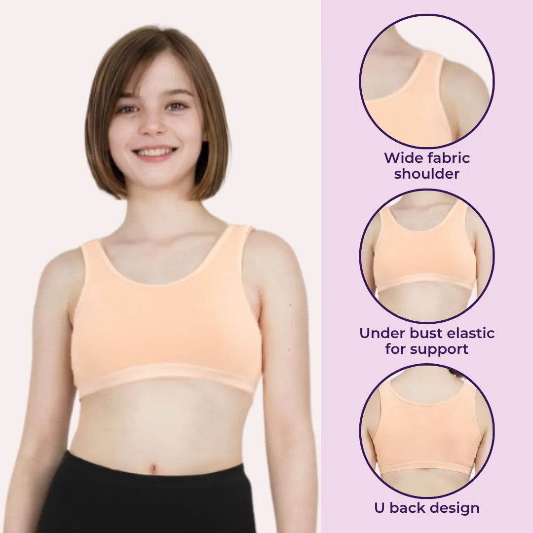 Non Padded Teen Bra Black, Skin & White