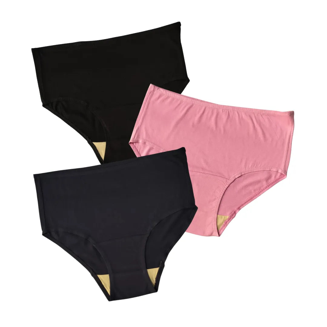 Old Women High Waist Hygiene Panties Black, Navy Blue & Light Pink