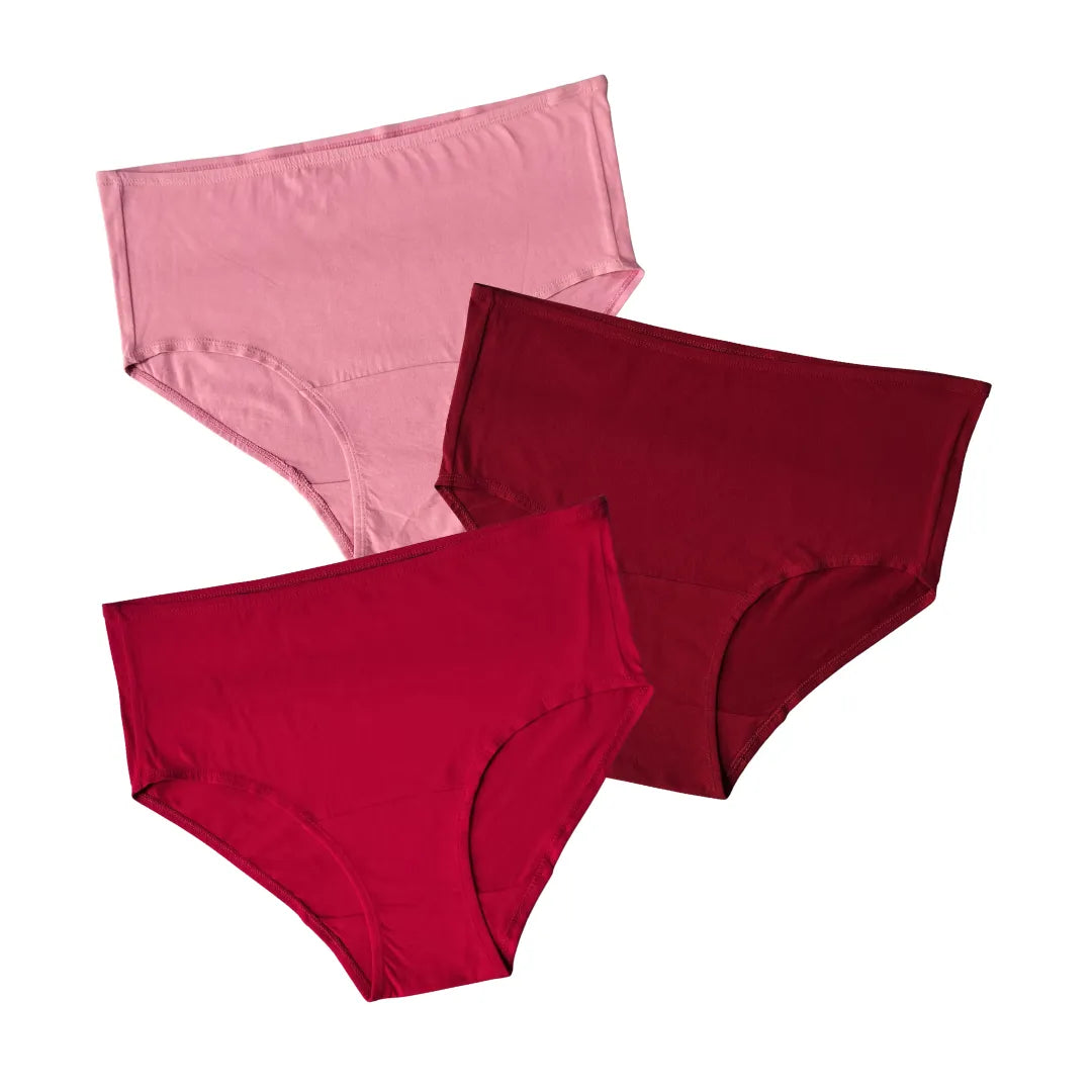 Older Women Cotton Briefs Light Pink, Dark Pink & Maroon