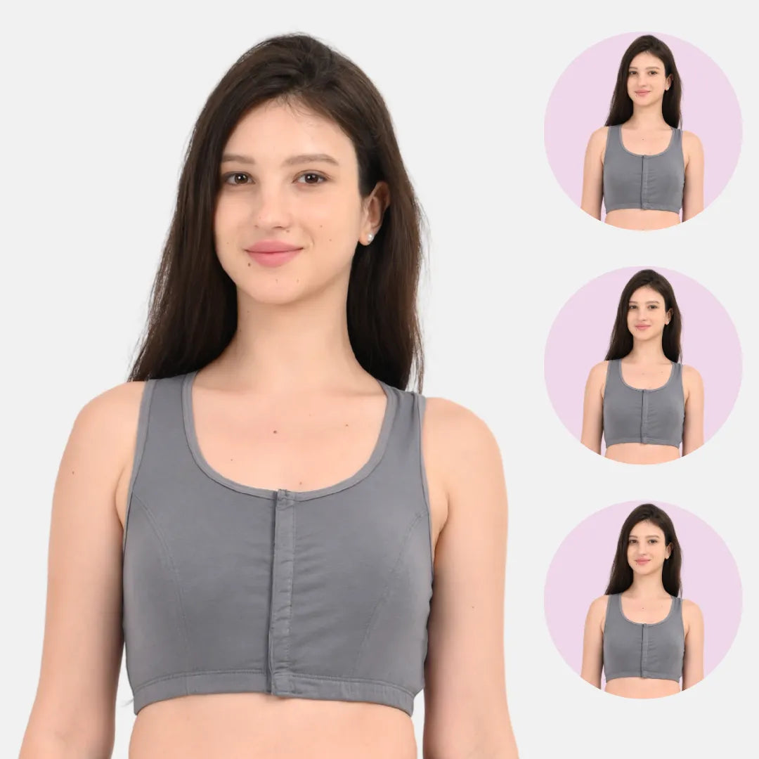 Open Bra In Front Steel Grey Pack Of 3
