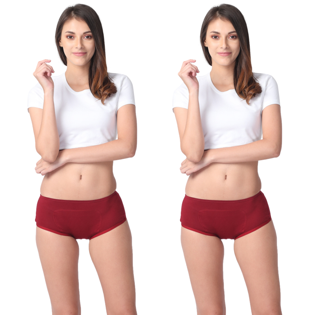Period Panty Boxer For Women Maroon Pack Of 2